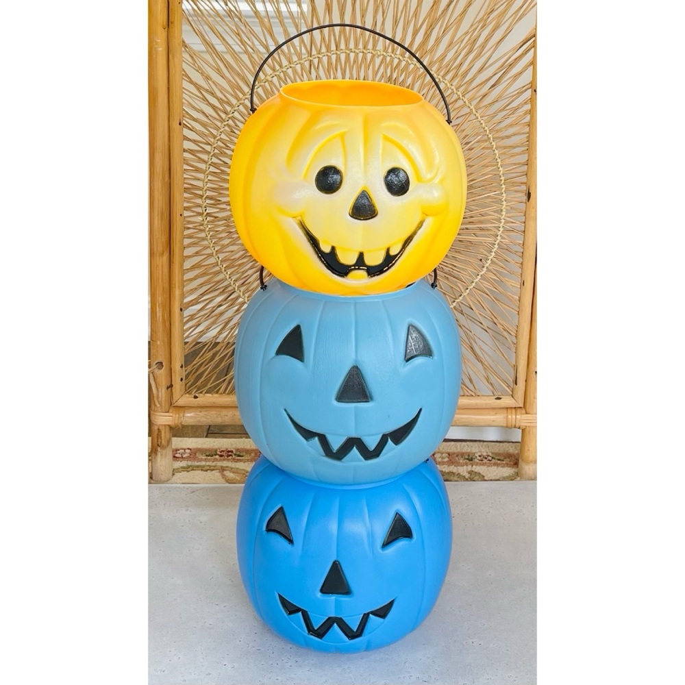 Vintage General Foam Plastics Halloween Jack-o-lanterns Pumpkins Candy Pails